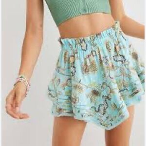 Aerie Rock n Roll Ruffle mini skort, teal Floral, size small, new!